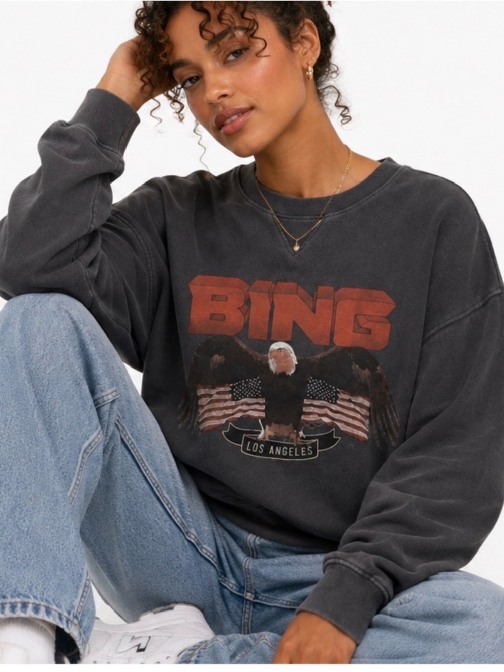 Anine Bing Black Vintage Charcoal American Eagle Crewneck Sweatshirt